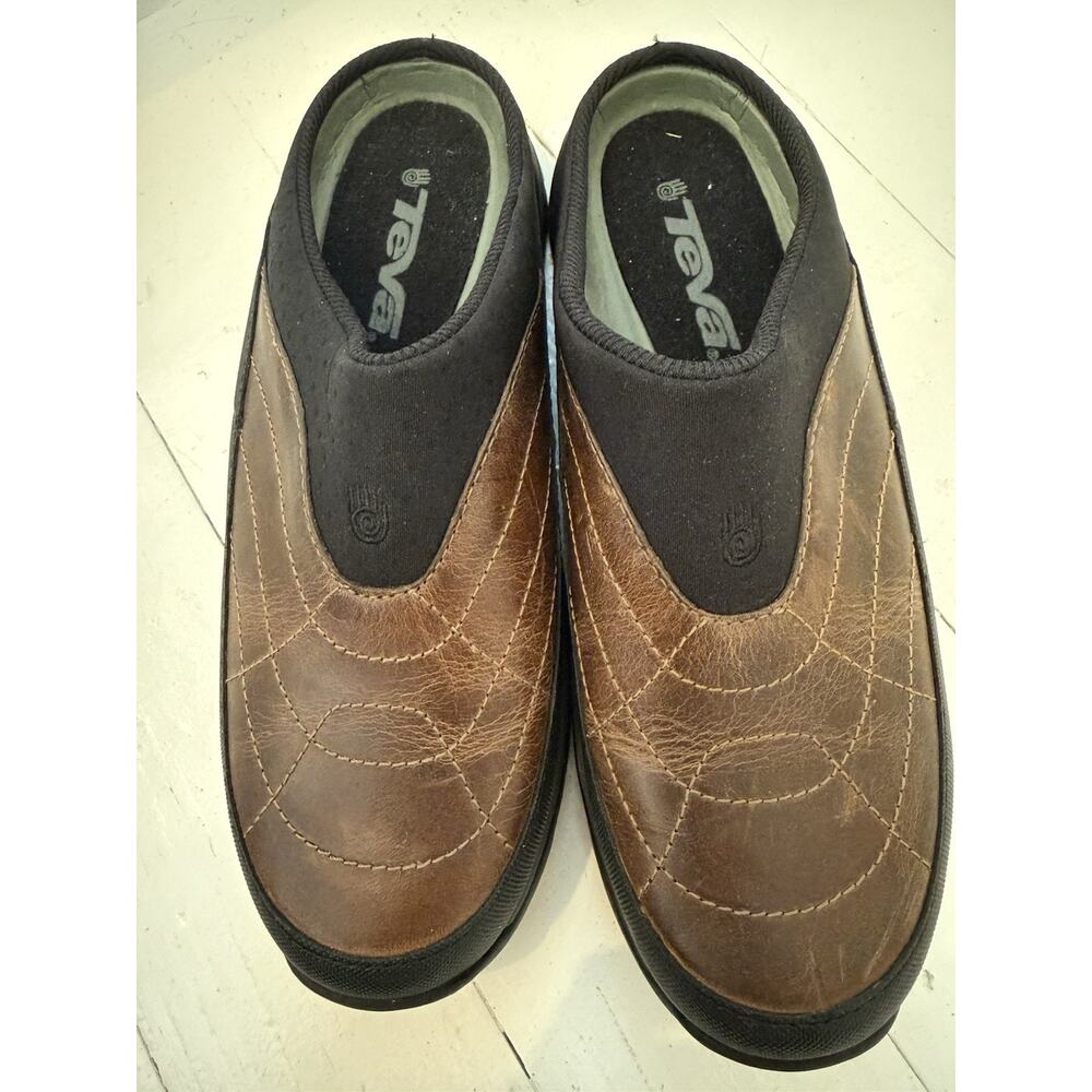 Teva ReEmber Terrain Brown Leather Slip On Mule Clog Comfort Walking Shoe Sz 7.5